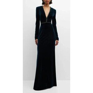 $4295 Monique Lhuillier 14 Plunging Crystal embellished Velour Gown elegant